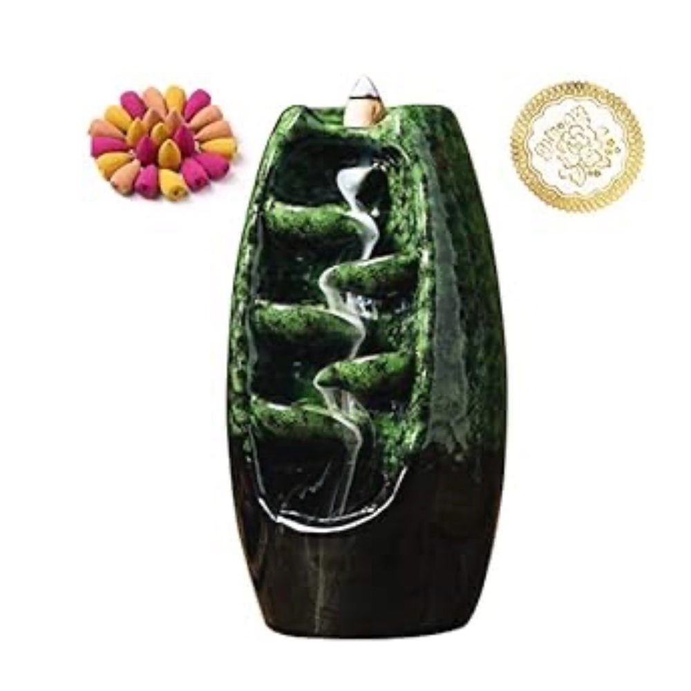 Green and Black Incense Waterfall Burner